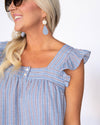 Shay Printed Ruffle Sleeve Blouse - Denim Blue