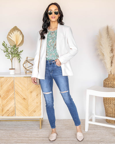 Hallie Open Front Pocketed Blazer - Cream