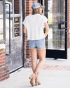 Emma Cropped Waffle Knit Henley - Off White