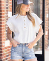 Emma Cropped Waffle Knit Henley - Off White