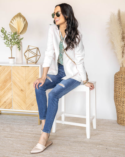 Hallie Open Front Pocketed Blazer - Cream