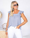 Shay Printed Ruffle Sleeve Blouse - Denim Blue