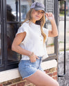 Emma Cropped Waffle Knit Henley - Off White
