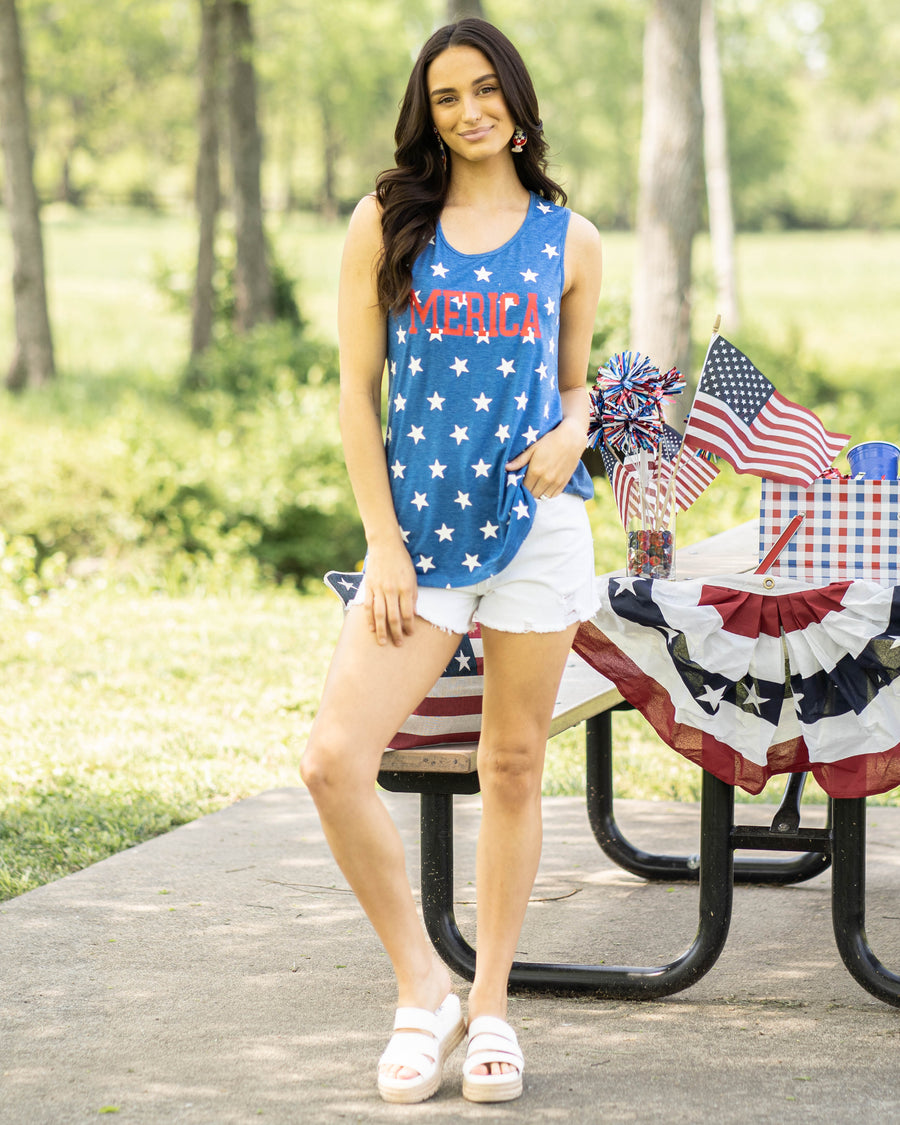 Merica Graphic Tank - Heather Blue