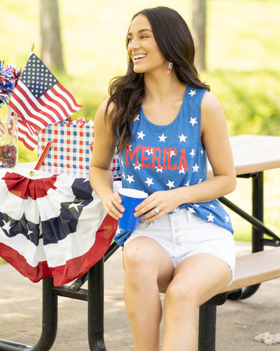 Merica Graphic Tank - Heather Blue
