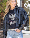 Dolly Faux Leather Fringe Jacket - Black