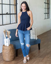 It's Your Time Smocked Peplum Top - Navy