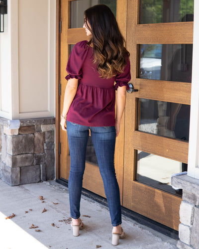 Take Me Out Babydoll Top - Burgundy