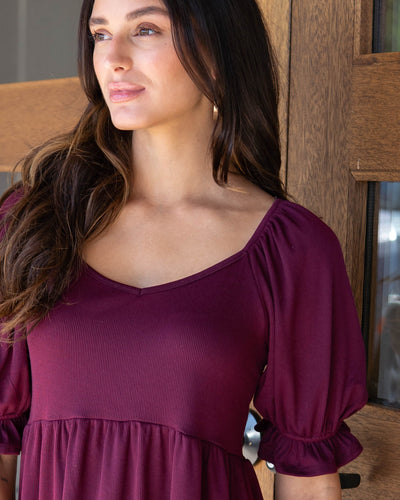 Take Me Out Babydoll Top - Burgundy