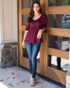 Take Me Out Babydoll Top - Burgundy