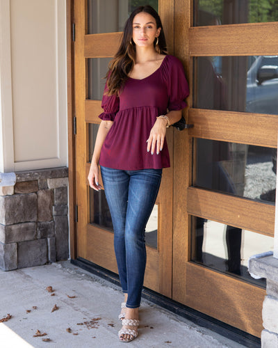 Take Me Out Babydoll Top - Burgundy