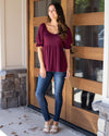 Take Me Out Babydoll Top - Burgundy