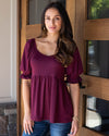 Take Me Out Babydoll Top - Burgundy