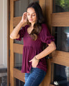 Take Me Out Babydoll Top - Burgundy