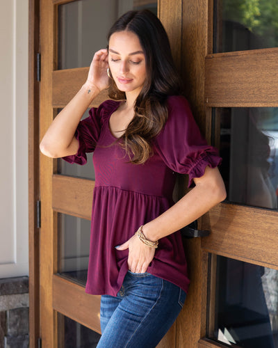 Take Me Out Babydoll Top - Burgundy