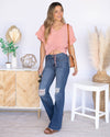 Drew Ruffle Sleeve Ruched Cropped Top - Salmon