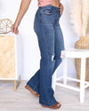 Corinne High Rise Distressed Flares - Dark Wash