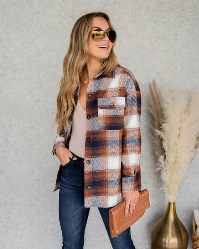 Dani Plaid Button Down Shacket - Camel Multi