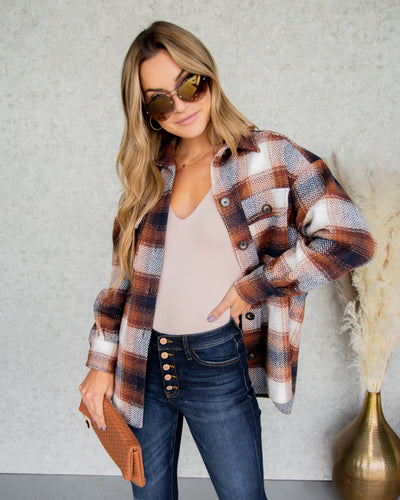 Dani Plaid Button Down Shacket - Camel Multi