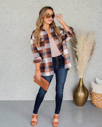 Dani Plaid Button Down Shacket - Camel Multi