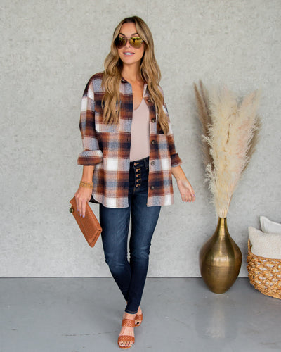 Dani Plaid Button Down Shacket - Camel Multi