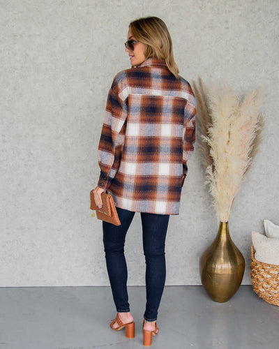 Dani Plaid Button Down Shacket - Camel Multi