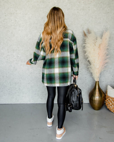 Dani Plaid Button Down Shacket - Green Multi