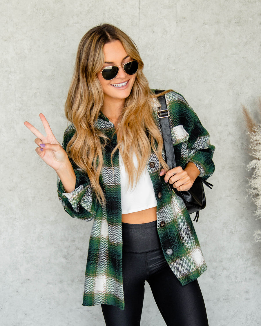 Dani Plaid Button Down Shacket - Green Multi