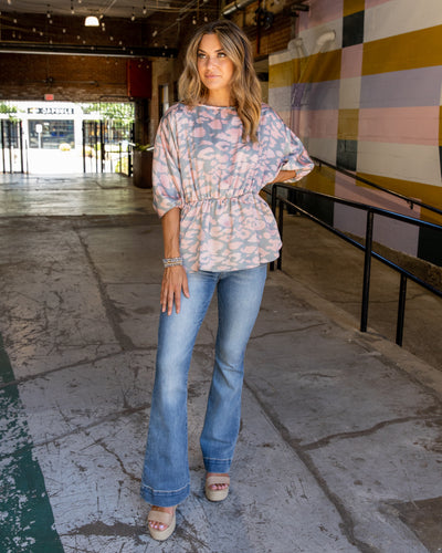 Diondra Spotted Peplum Top - Grey