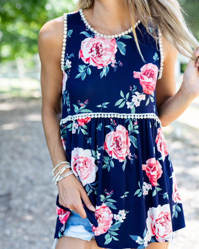 Eden Floral Babydoll Tank - Navy