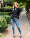 Elodie Puff Sleeve Scalloped Top - Black