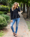 Elodie Puff Sleeve Scalloped Top - Black