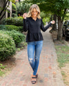 Elodie Puff Sleeve Scalloped Top - Black
