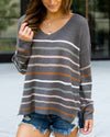 Emerson Striped Knit V-Neck Sweater - Charcoal