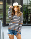 Emerson Striped Knit V-Neck Sweater - Charcoal