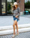 Emerson Striped Knit V-Neck Sweater - Charcoal