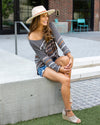 Emerson Striped Knit V-Neck Sweater - Charcoal