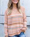 Emerson Striped Knit V-Neck Sweater - Light Tan