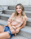 Emerson Striped Knit V-Neck Sweater - Light Tan