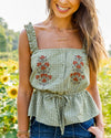 Erica Embroidered Ruffle Tank - Light Olive