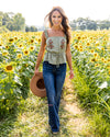 Erica Embroidered Ruffle Tank - Light Olive
