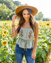 Erica Embroidered Ruffle Tank - Light Olive