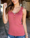 Erin Lace V-Neck Tank - Salmon