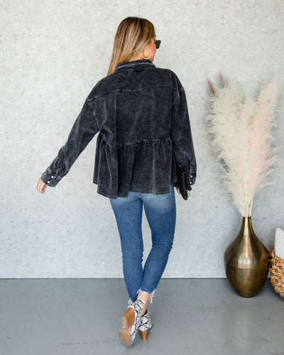 Everly Snap Button Corduroy Top - Black