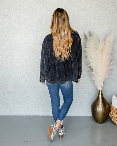 Everly Snap Button Corduroy Top - Black