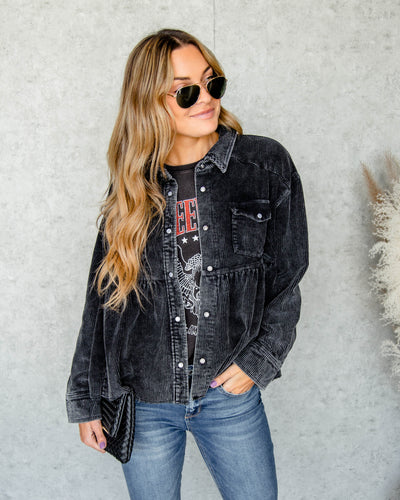 Everly Snap Button Corduroy Top - Black