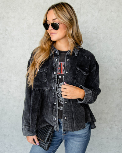 Everly Snap Button Corduroy Top - Black