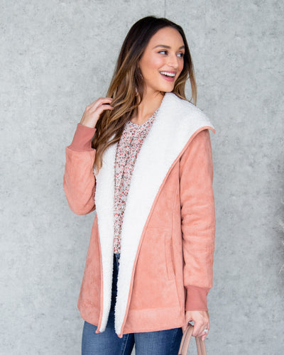 Evie Suede Fleece Lined Jacket - Salmon