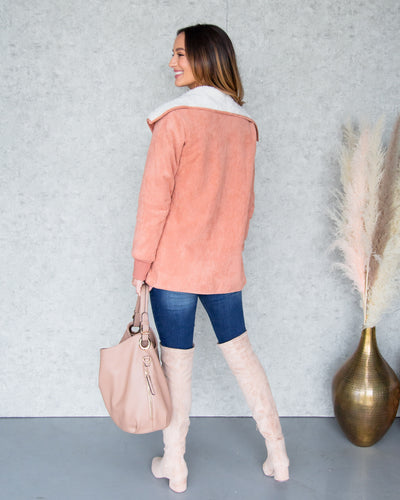 Evie Suede Fleece Lined Jacket - Salmon
