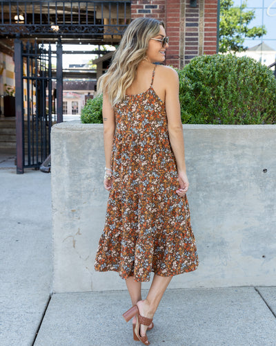 Meadow Ditsy Floral Midi Dress - Camel